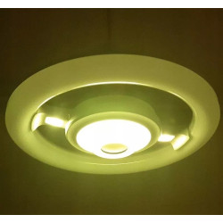 Biały żyrandol LED z wbudowanym głośnikiem Bluetooth, okrągły kształt, świecący