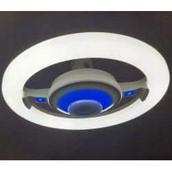 Biały żyrandol LED z wbudowanym głośnikiem Bluetooth, okrągły kształt, świecący