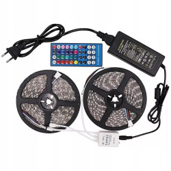 Zestaw dwóch taśm LED RGB 5050 2x5m z pilotem, sterownikiem i zasilaczem
