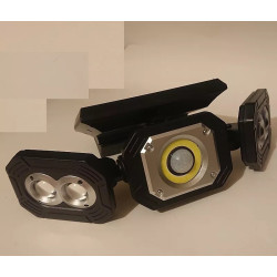 Ścienna czarna lampa solarna z panelem solarnym i trzema modułami LED