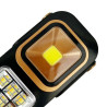 Czarna latarka solarna LED z 48 diodami, obrotowym uchwytem i panelem solarnym na tylnej stronie