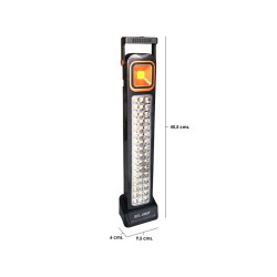 Czarna latarka solarna LED z 48 diodami, obrotowym uchwytem i panelem solarnym na tylnej stronie