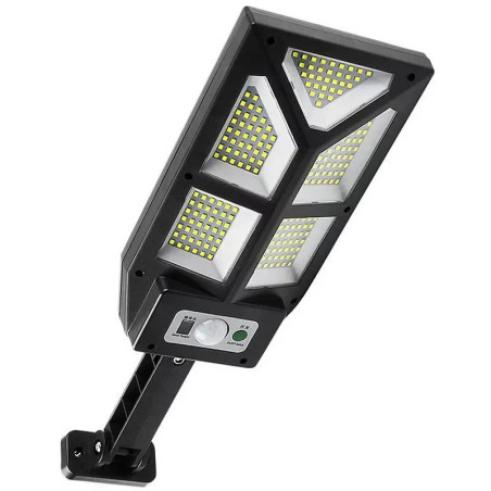 Czarna latarnia solarna LED z panelem słonecznym i czujnikiem ruchu