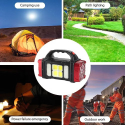 Dwustronna przenośna latarka solarna z panelem i uchwytem, czarno-czerwona
