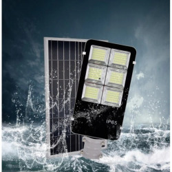 Latarnia solarna LED uliczna z panelem solarnym, mocowaniem i pilotem, biała obudowa, czarny panel lampy z diodami