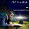Czarna przenośna latarka z panelem solarnym, 11 LED i 3 modułami COB, uchwyt i włącznik na górze