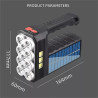 Czarna przenośna latarka z panelem solarnym, 11 LED i 3 modułami COB, uchwyt i włącznik na górze