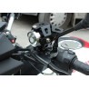 Halogen LED motocyklowy z metalową obudową i wbudowanym włącznikiem zamontowany na kierownicy