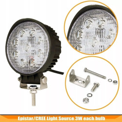 Halogen roboczy LED 27W z regulowanym uchwytem i aluminiową obudową