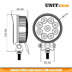 Halogen roboczy LED 27W z regulowanym uchwytem i aluminiową obudową