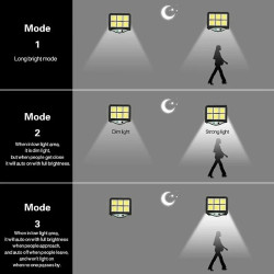Czarna lampa solarna z 6 modułami LED COB, panel solarny i pilot zdalnego sterowania