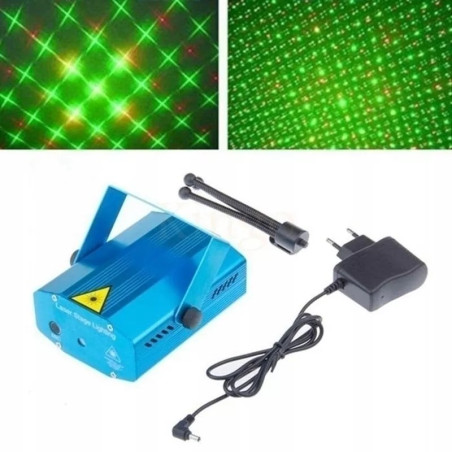 Niebieski projektor laserowy 3D z elastycznym statywem oraz czerwonym i zielonym światłem laserowym