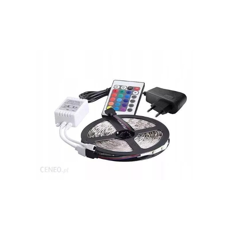 Zestaw taśmy LED RGB 3528 wraz z zasilaczem i pilotem do sterowania kolorami