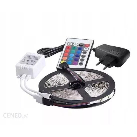 Zestaw taśmy LED RGB 3528 wraz z zasilaczem i pilotem do sterowania kolorami