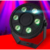 Czarny mini reflektor stroboskopowy LED z 6 diodami RGB i uchwytem montażowym