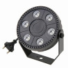 Czarny mini reflektor stroboskopowy LED z 6 diodami RGB i uchwytem montażowym