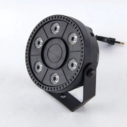 Czarny mini reflektor stroboskopowy LED z 6 diodami RGB i uchwytem montażowym