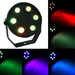 Czarny mini reflektor stroboskopowy LED z 6 diodami RGB i uchwytem montażowym