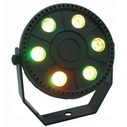Czarny mini reflektor stroboskopowy LED z 6 diodami RGB i uchwytem montażowym