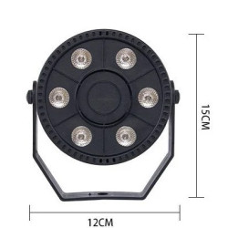 Czarny mini reflektor stroboskopowy LED z 6 diodami RGB i uchwytem montażowym