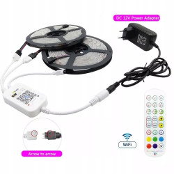 Zestaw taśmy LED RGB 10 m z pilotem, kontrolerem muzycznym i zasilaczem 12V