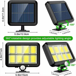 Czarna lampa solarna ścienna z panelem solarnym i kablem 5 m, czujnik ruchu