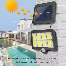 Czarna lampa solarna ścienna z panelem solarnym i kablem 5 m, czujnik ruchu