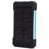 Power bank solarny czarno-pomarańczowy z panelem słonecznym i białym kablem USB