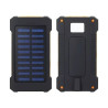 Power bank solarny czarno-pomarańczowy z panelem słonecznym i białym kablem USB