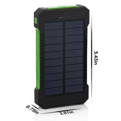 Power bank solarny czarno-pomarańczowy z panelem słonecznym i białym kablem USB