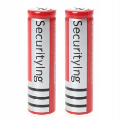dwa czerwone akumulatory litowo-jonowe 18650 4200 mAh w pionie i poziomie