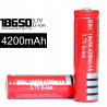 dwa czerwone akumulatory litowo-jonowe 18650 4200 mAh w pionie i poziomie