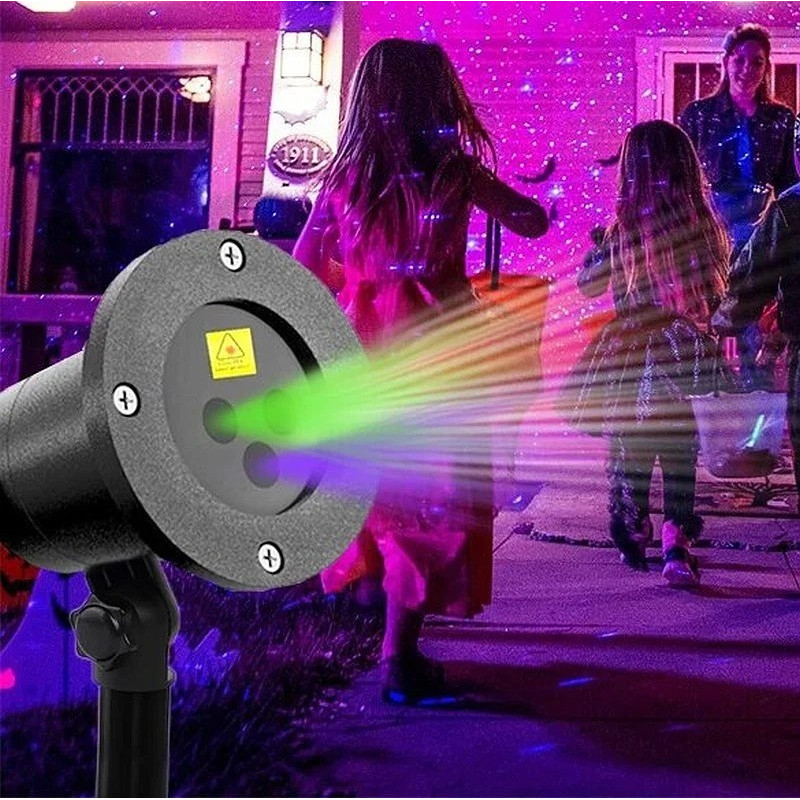 Czarny projektor laserowy RGB z uchwytem montażowym, efekt świetlny 3D na zewnątrz