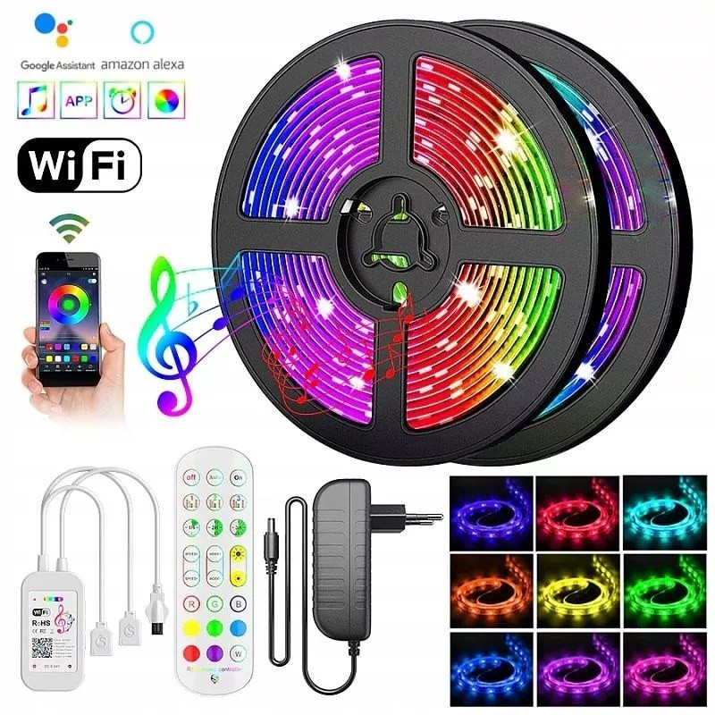 Taśma LED RGB na rolce z kontrolerem WiFi, pilotem i zasilaczem
