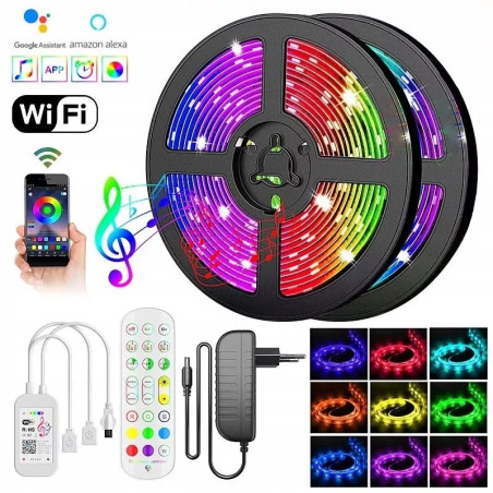 Taśma LED RGB na rolce z kontrolerem WiFi, pilotem i zasilaczem