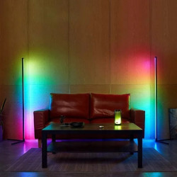Czarna podłogowa lampa LED RGBW o wysokości 140 cm z pilotem i kolorowym światłem