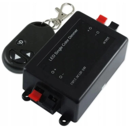 Sterownik ściemniacz LED 12V 8A z pilotem radiowym, czarna obudowa, pilot z klipsem