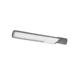 Szara lampa uliczna LED z aluminiowym korpusem i przezroczystym kloszem