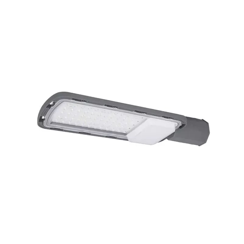 Latarnia uliczna LED 50W w kolorze szarym z białym panelem świetlnym, widok z różnych stron