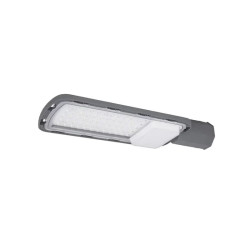 Szara lampa uliczna LED z aluminiową obudową i białym panelem oświetleniowym
