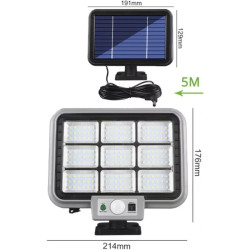 Ścienna lampa solarna LED 40W z panelem solarnym i pilotem, 162 diody LED