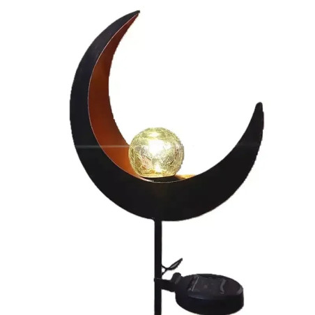 Lampa solarna ogrodowa o wysokości 80 cm z kulą ze spękanego szkła i metalową podstawką
