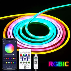Taśma neonowa LED RGB 10 m z pilotem i zasilaniem USB, świecąca kolorowymi animacjami