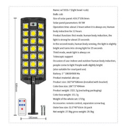 Latarnia solarna z 17 diodami LED COB, panelem solarnym i czujnikiem ruchu