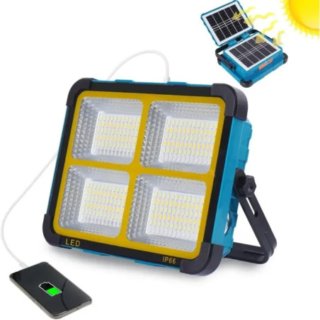 Przenośny halogen LED 150W z panelami solarnymi i kablem USB do ładowania urządzeń