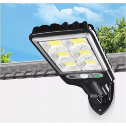 Czarna latarnia solarna z 6 diodami COB, czujnikiem ruchu i przyciskami ON/OFF