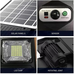 Latarnia solarna z 300 diodami LED i panelem solarnym, czujnik ruchu i uchwyt montażowy