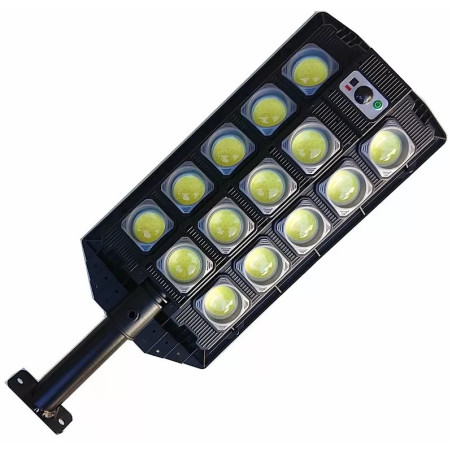 Czarna latarnia solarna LED z 14 modułami COB, panelem solarnym i mocowaniem
