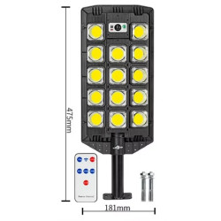 Czarna latarnia solarna LED z 14 modułami COB, panelem solarnym i mocowaniem