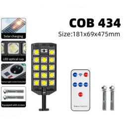 Czarna latarnia solarna LED z 14 modułami COB, panelem solarnym i mocowaniem